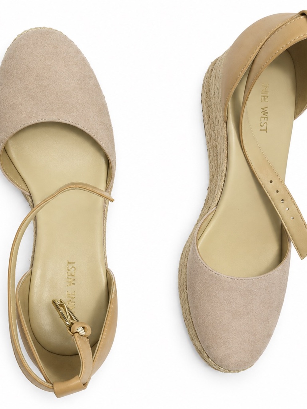 Nine West Taupe Suede Espadrille Wedge Sandals with Ankle Strap